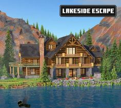 Minecraft Houseboat Ideas, Minecraft Country House Ideas, Minecraft Hunting Lodge, Cool Minecraft Doorways, River Minecraft House, Minecraft Cabin Ideas Log Homes, Minecraft Modern Farmhouse, Modern Cabin Minecraft, Minecraft Waterfront House