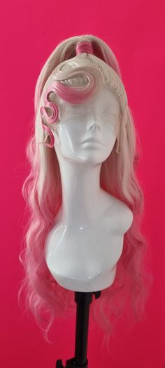 Our 'Honey Bee' wig is styled on a 13x3 hand-tied lace front wig and made from synthetic fibers. She has a stretchy wig cap that fits the majority of head sizes, along with three combs and adjustable straps that help to secure the wig to your head. Due to sanitary reasons, we do not accept returns on orders that have been dispatched, but please do contact us if there are any issues with your order. Thank you Pink Ombre Wigs, Christmas Wig Ideas, Pink And Blonde Wig, Synthetic Wig Hairstyles, Crazy Wigs, Creative Wigs, Styled Wigs, Drag Queen Wigs, Pink Demon