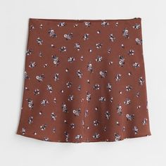 Nwt - Brown Floral H&M Skirt, Zipper On Left Side Cheap Lined Mini Skirt From H&m, Cheap Cotton Mini Skirt By H&m, Brown Floral Skirt, Hm Skirt, Aline Skirt, H&m Women, Color Lines, Brown Floral, A Line Skirt