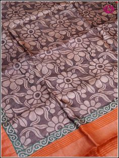 This Tussar silk dupatta in Brown with Orange border is adorned with hand block prints. The dupatta comes complete with tassels and is an artistic addition to your wardrobe. Silk mark certified, this dupatta is perfect to complete any outfit. Length: 93 " Width: 33" Hand painted and dyed. Please note: Color may vary slightly from the picture. Dye bleeds and minor dye stains are very common in this type of product and is not a defect. Silk Dupatta, Silk Printing, Block Print, Orange, Silk, Color