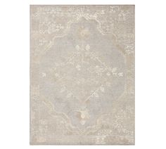 a rug with an ornate design on the top and bottom, in light grey tones