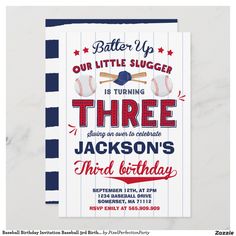 a baseball birthday party card with the words,'batter up our little sluger is turning