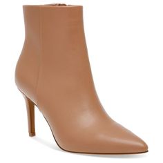 Cafe Color, Size Pointed Toe Bootie. 3.5" Heel Height Zip Closure With Elastic Inset Synthetic Upper, Synthetic/Textile Lining, Synthetic Sole Beige Almond Toe Heels For Fall, Fitted Beige Office Boots, Beige High Heel Boots With 4-inch Heel, Beige High Heel Boots For Office, Classic Beige Heels For Fall, Beige Medium Width Boots For Office, Beige High Heel Boots For Work, Brown High Ankle Heels For Work, Beige High Heeled Boots For Work