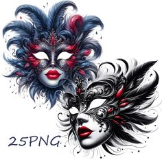 two masks with feathers on them and the words 25png