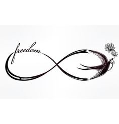 the word freedom is written in black ink on a white background with an artistic design