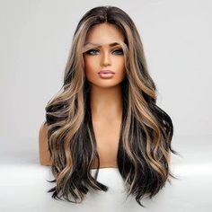 Sheer Beauté & Jewelry | Hair | Black With Highlight Lace Wig | Poshmark Wig For White Women, Highlight Lace Front Wig, Hair Colorful, Middle Part Hairstyles, Big Chop, Middle Part, Hair Quality, Long Curly, Hair Waves