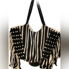 Features Stylish Stripe Print Side Fringe And Pom Pom Accents Top Rope Handles Interior Side Zip And Slip Pockets Nwot. Pet/ Smoke Free Home. Trendy Fringe Shoulder Bag For Summer, Trendy Fringe Shoulder Bag For Vacation, Trendy Vacation Shoulder Bag With Fringe, Trendy Summer Beach Bag With Tassels, Chic Beige Shoulder Bag With Tassels, Chic Beige Fringe Shoulder Bag, Chic Summer Bags With Fringe, Chic Summer Fringe Bags, Trendy Tote Beach Bag With Tassels