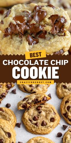 Satisfy your sweet tooth with the BEST Chocolate Chip Cookie Recipe! These soft and chewy cookies are made with brown sugar, melted butter and loads of chocolate chips, giving them gooey centers and crisp edges. No mixer needed, making them one of the easiest Christmas cookies to bake for holiday baking recipes and Christmas dessert ideas! Cookies Variations, Thick Cookie Recipes, Chocolate Chip Recipes Easy, Chunky Cookie Recipe, Best Choc Chip Cookies, Best Chocolate Chip Cookies Ever, Best Chocolate Chip Cookie Recipe, Crispy Chocolate Chip Cookies, The Best Chocolate Chip Cookies