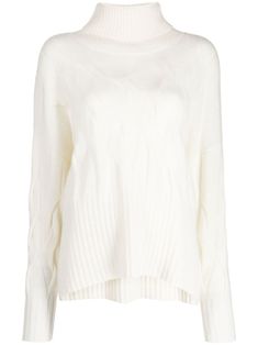 ivory white cashmere chunky cable knit ribbed trim roll neck long sleeves straight hem White Ribbed Turtleneck For Layering, White Ribbed Cashmere Sweater, Cream Cable Knit Turtleneck Sweater, Cream Cable Knit Turtleneck, White Knit Turtleneck For Layering, White Textured Knit Cashmere Sweater, White Cable Knit Turtleneck For Winter, White Cashmere Turtleneck For Fall, White Textured Knit Turtleneck For Winter