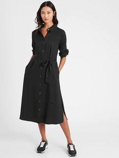 TENCEL™ Midi Shirtdress | Banana Republic Dress Shirts Women, Belted Shirt Dress, Black Midi, Shirts Women, Midi Shirt Dress, Dress Shapes, Black Shirt Dress, Spring Wardrobe, Banana Republic Dress