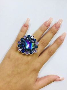 Exotic Dichroic Adjustable Sterling Ring Sterling Ring, Ring