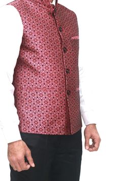 Nehru Collar waist coat/vest with five button closure at frontl. Luxurious Waist Coat/Vest is great for formal and occasional wear, . This garment comes with a slim fit and body wrapping shape , So kindly make sure to provide your proper measurement ,  You can get in multiple colours for the same, Perfect for any occasion be it formal, Party, New Year Christmas etc. Festive Formal Outerwear With Buttons, Fitted Blazer For Formal Festivals, Fitted Formal Blazer For Festivals, Festive Formal Fitted Vest, Fitted Nehru Jacket For Formal Festivals, Sleeveless Nehru Jacket For Formal Festive Occasions, Festive Fitted Nehru Jacket With Buttons, Traditional Formal Festival Blazer, Festive Sleeveless Nehru Jacket For Formal Occasions