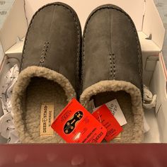 Deer Stag Slippers Indoor Outdoor Footwear Wide Width Fur Lined Casual Winter Indoor Slippers, Casual Indoor Winter Slippers, Comfortable Casual Fall Slippers, Casual Cushioned Slippers For Winter, Casual Winter Slip-on Slippers, Gray Casual Slippers, Casual Cushioned Slippers For Fall, Casual Synthetic Slippers For Fall, Casual Winter Slippers