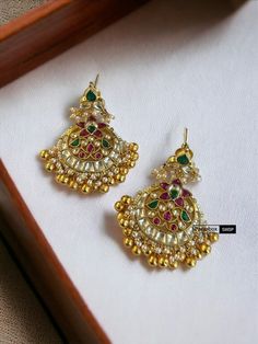 Pachi Kundan Multicolor Flower Statement Designer Earrings. Length : 3 inches Fusion Style Peacock Design Earrings For Wedding, Fusion Style Wedding Earrings With Peacock Design, Traditional Dangle Flower Earrings For Festive Occasions, Fusion Wedding Earrings With Peacock Design, Traditional Dangle Flower Earrings For Festivals, Peacock Design Chandbali Earrings For Wedding, Traditional White Flower Earrings For Wedding, Traditional White Flower Wedding Earrings, Traditional Flower Drop Earrings For Celebration