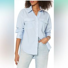 100% Cotton Care Instructions Machine Wash Trendy Shirt With Relaxed Fit And Shirttail Hem, Trendy Relaxed Fit Shirt With Shirttail Hem, Trendy Daywear Shirt With Pockets, Trendy Shirt With Pockets For Daywear, Blank Nyc, Collared Shirt, Luxury Clothing, Luxury Outfits, Collar Shirts