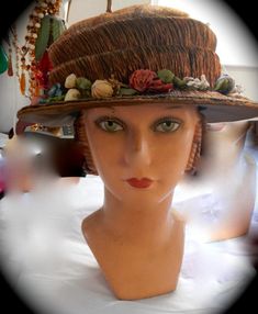 An Art Nouveau style chapeau in Straw in great shape,to ride a Gibson girl undo  1910s Vintage Handmade Costume Hats And Headpieces, Handmade Vintage Costume Hats For Kentucky Derby, Handmade Vintage Hat Bands, Vintage Handmade Brimmed Costume Hat, Handmade Vintage Brimmed Costume Hats, Vintage Straw Hat For Royal Ascot, Vintage Handmade Costume Hat, Vintage Brown Hat Band For Kentucky Derby, Victorian Hat For Kentucky Derby