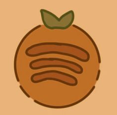 an orange with a green leaf on top of it's head in front of a brown background