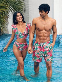 Multicolor Bohemio Collar  Poliéster Tropical,Plantas,Estampado Integral Bottoms Embellished No-Elástico Mens Swim Wear, Beach Episode, Tropical Swimwear, Casual Leather Shoes, Men Beach, Beach Pants, Swim Wear, Beach Shorts, Workout Jacket