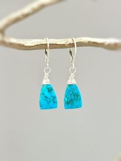 Dainty handmade turquoise gemstone earrings in 14k gold fill . Lovely turquoise gems are nested into your choice of 14k Gold Fill,  Sterling Silver, or 14k gold and hang from matching leverbacks (Ear Wires available by request).   Handmade Jewelry crafted with love one at a time in my northern Michigan studio. Gemstones are nature's creations and may vary slightly in color and inclusions, but all are lovely and hand selected to match. These earrings are Dainty approx 1 3/8" (35mm) long including Turquoise Teardrop Wire Wrapped Jewelry, Dainty Turquoise Hypoallergenic Jewelry, Dainty Hypoallergenic Turquoise Jewelry, Everyday Turquoise Gemstone Earrings, Turquoise 14k Gold Filled Earrings For Everyday, Nickel-free Turquoise Jewelry For Anniversary, Turquoise Teardrop Jewelry For Anniversary, Everyday Turquoise Wire Wrapped Jewelry, Everyday Turquoise 14k Gold Filled Earrings