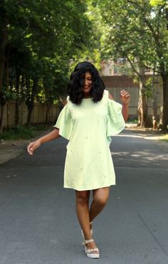 Shift dress for women, Mint green linen dress, Frill dress, Made to order, Custom made, Plus size-Model height: 5'3" wearing size S-Length: 34"-Fit: LoosePaisley motif in front with a little sequins work. This kind of embroidery is called maggam.**Note: Free Shipping time 15-21 days. Express Shipping time 5-7 days.** Green A-line Cotton Midi Dress, Green Cotton Mini Sundress, Green Knee-length Sundress For Summer, Green Cotton Short Sleeve Mini Dress, Green Cotton Mini Dress With Short Sleeves, Casual Green Cotton Mini Dress, Light Green Short Sleeve Dresses For Spring, Light Green Short Sleeve Spring Dress, Green Knee-length Sundress