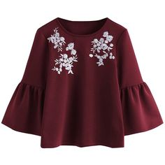 Romwe Women's Cute Round Neck Embroidered Bell Sleeve Blouse Top ($16) ❤ liked on Polyvore featuring tops, blouses, shirts, red blouse, red top, embroidered shirts, button down blouse and bell sleeve blouse Red Bell Sleeve Top, Shirts Embroidery, Red Button Up Shirt, Red Button Down Shirt, Embroidery Blouses, Blouse Embroidery, Embroidered Shirts, Bell Sleeve Shirt, Blouse Batik