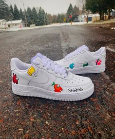 This iconic sneaker gets a fun upgrade with a custom Cartoon Character design. The Air Force 1 features a classic silhouette with a bold, eye-catching Cartoon Character pattern to make a statement. Enjoy the comfort of a lightweight midsole, padded collar, and rubber outsole. Make a style statement with this custom sneaker that is sure to stand out. Exactly as shown in the pictures. 📷 Brand New & Authentic. 💯 Hand Painted with attention to detail. 👨‍🎨 Waterproof and Flexible. ❤️ Unisex m Trendy White Custom Sneakers With Boost Midsole, Trendy Custom Sneakers With Rubber Sole, Trendy Custom Sneakers For Streetwear With Rubber Sole, Trendy Custom Sneakers For Sports With Rubber Sole, Trendy Custom Sneakers With Rubber Sole For Sports, Trendy Custom Sneakers With Gum Sole, Trendy White Skate Shoes With Boost Midsole, Trendy Custom Lace-up Sneakers With Gum Sole, Trendy Custom Sneakers With Speckled Midsole For Sports