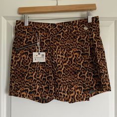 Nwt Zara Brown Combo Animal Print Skirt Skort Shorts, Size Small, 66% Cotton, 31% Polyester, 3% Elastane, Zipper On Inside Front With Silver Button On Outside And Zipped Design High Waist Brown Skort With Pockets, Trendy High-waist Brown Skort, Brown Mini Skirt For Summer, Leopard Print Stretch Mini Skirt, Casual Brown Short Skort, High Waist Brown Skort For Summer, High Waist Brown Summer Skort, Zara Brown Casual Mini Skirt, Casual Brown Zara Mini Skirt