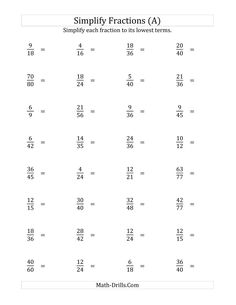 the printable worksheet for simplifying fractions with numbers to 10