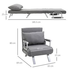 a chair with a pillow on it and measurements for the seat