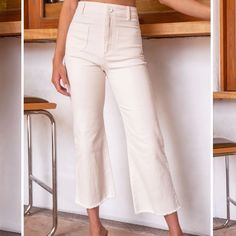 Super Comfortable Super Stretchy Wide Leg Pants. More Of A Cream Color. Never Been Worn, Are Just A Little Too Small On Me But Love Them! Beige Cropped Leg Wide Pants In Cotton, Beige Cropped Wide Leg Cotton Pants, Beige Cotton Cropped Wide Leg Pants, Beige Cropped Leg Cotton Bottoms, Beige Cotton Cropped Leg Bottoms, Mid-rise Cotton Pants For Day Out, Versatile High-waist Bottoms For Day Out, Versatile High Waist Bottoms For Day Out, Casual Beige Cropped Wide Leg Pants