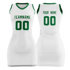 Shop custom white and green basketball jersey dress for women and girls at Jersey One. The jersey dresses are made from durable, quick-dry, and breathable polyester fabric, they are perfect for daily, parties or outfitting your team. Embroidered Tracking Twill The team name, player name, and player number are embroidered, making the jersey durable, breathable, and stylish. Design Your Own You can also customize the design of our basketball jersey dress template. For example, you can change the f Affordable White Jersey For Sports Season, Cheap Jersey Tops With Team Spirit Style, Cheap Sportswear Jersey For Sports Season, Affordable Sporty Fan Merchandise Jersey, Cheap Customizable Short Sleeve Jersey, Cheap Jersey Tops For Team Spirit, Cheap Sporty Jersey For Sports Season, Cheap Sporty Jerseys For Sports Season, Cheap Sporty Black Jersey