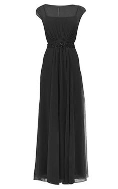 A-Line Bateau Short Sleeve Floor-length Chiffon with Beading and Pleats