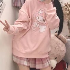 Polyester hoodie sweatshirt in pink or white color with My Melody print. Sizing S: shoulder 56 cm, bust 112 cm, length 62 cm, sleeve 50 cm M: shoulder 58 cm, bust 116 cm, length 64 cm, sleeve 52 cm L: shoulder 60 cm, bust 120 cm, length 66 cm, sleeve 54 cm XL: shoulder 62 cm, bust 124 cm, length 68 cm, sleeve 56 cm XXL: shoulder 64 cm, bust 128 cm, length 70 cm, sleeve 58 cm My Melody Outfit, Thrift List, Sanrio Clothes, Pastel Hoodie, Larme Kei, Romantic Dresses, Pink Clothes, Pastel Outfit, Kawaii Fashion Outfits