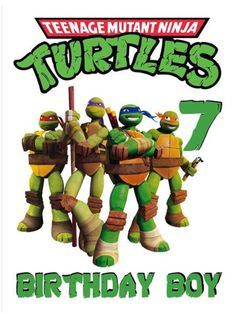 a birthday card for teenage mutant ninjas with the number seven on it and two turtles holding