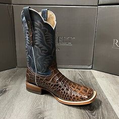 MEN'S RODEO COWBOY ALLIGATOR NECK PRINT WESTERN SQUARE TOE BOOTS MEXICO PRODUCT | eBay Western Square Toe Boots, Western Fits, Country Outfit, Roper Boots, Rodeo Cowboy, Square Toe Boots, Toe Boots, Mens Style, Country Outfits