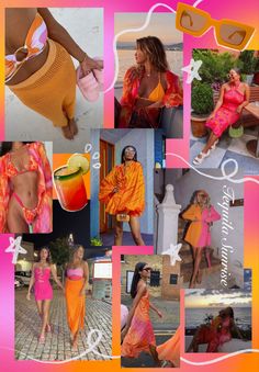 a collage of photos with women in swimsuits