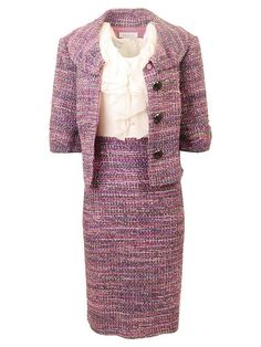 Kay Unger Two Piece Tweed Dress -   Dresses Spring Fitted Tweed Jacket For Office Wear, Spring Tweed Jacket For Office Wear, Spring Office Wear Fitted Tweed Jacket, Fitted Tweed Dress For Office Wear, Spring Tweed Tailored Skirt Suit, Tailored Tweed Dress For Spring, Chic Spring Tweed Skirt Suit, Tweed Blouse, Kay Unger Dresses