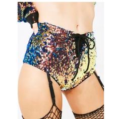 Sparkly Bottom/ Shorts Cute Rave Bottom J Valentine, The Misfits, Rave Fashion, Sequin Crop Top, Shorts Cute, Rave Festival, Sequin Shorts, Lace Up Booties, Mini Shorts