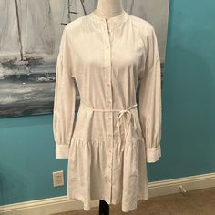 Nwt Alex Marie Button Up Linen Dress Long Sleeves Machine Washable! Tie For A Tighter Fit Or Wear Loose Linen Blend Sz 4 Beige Button-up Mini Dress For Daywear, Cotton Buttoned Shirt Dress For Brunch, Cotton Shirt Dress With Buttons For Brunch, Cream Button-up Mini Dress For Spring, Buttoned Knee-length Shirt Dress For Brunch, Knee-length Buttoned Shirt Dress For Brunch, Fitted Cream Shirt Dress For Daywear, Knee-length Shirt Dress With Buttons For Brunch, Button-up Shirt Dress For Daywear