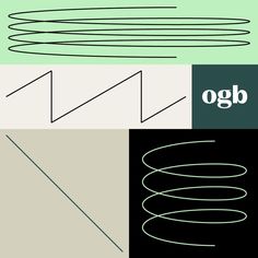 three different types of lines with the word ogb on them in black, white and green