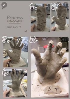 the process is being made with clay and then put together to make it look like someone's hand