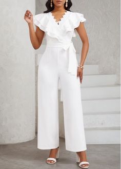 Color:White;Size:L;Size:XXL;Package Contents:1 X Jumpsuit , 1 X Belt;Occasion:Other;Style:Casual; White Jumpsuit Outfit Classy, White Jumpsuit Outfit, Shapewear Swimsuit, Outfit For Church, V Neck Jumpsuit, Short Sleeve Jumpsuit, Lace Jumpsuit, Jumpsuit Outfit, Short Sleeve Jumpsuits