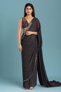 Buy Grey Georgette V Neck Embroidered Border Pre-draped Saree With Blouse For Women by Raasa Online at Aza Fashions. Elegant Chanderi Pre-draped Saree For Evening, Pre-draped Saree With Resham Embroidery In Georgette, Evening Chanderi Blouse Piece With Sheer Dupatta, Festive Evening Chanderi Blouse Piece, Anarkali Blouse Piece With Mirror Work, Anarkali Draped Blouse With Mirror Work, Chanderi Pre-draped Saree With Resham Embroidery For Evening, Evening Chanderi Saree With Resham Embroidery, Evening Pre-draped Chanderi Saree With Resham Embroidery