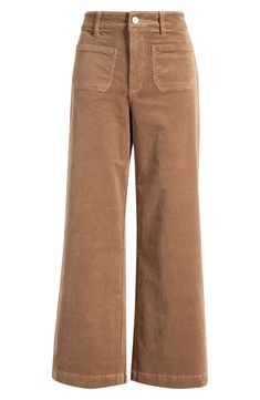 Fall for the high-waisted wide-leg silhouette of these soft cord pants fitted with patch pockets. 27" inseam; 22 1/2" leg opening; 11 1/2" front rise Zip fly with button closure Front patch pockets 68% cotton, 30% modal, 2% spandex Machine wash, line dry Imported Wide Leg Corduroy Pants With Patch Pockets, Wide Leg Corduroy Pants With Relaxed Fit, Spring Corduroy Wide Leg Pants, Relaxed Fit Wide Leg Corduroy Bottoms, Corduroy Workwear Bottoms With Five Pockets, Fall Corduroy Pants With Patch Pockets, Corduroy Straight Leg Bottoms With Patch Pockets, Corduroy Bottoms With Patch Pockets, Corduroy Workwear Pants With Five Pockets