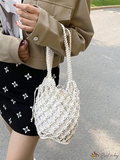 BirdinBag - Womens Summer Beach Tote: Stylish Rope Knit Shoulder Bag for Travel and Shopping Beach Bucket, Bag For Travel, Beige Bag, Mini Shoulder Bag, Crochet Bags, Rope Handles, Travel Tote, Beach Tote Bags, Beach Tote