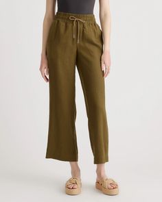 100% European Linen Wide Leg Pant Linen Tie Waist Pants For Work, Workwear Linen Pants With Tie Waist, Linen Bottoms With Tie Waist For Work, Linen Bottoms With Tie Waist And Straight Leg, Linen Pull-on Pants For Vacation, Linen Drawstring Bottoms For Vacation, Vacation Linen Pants With Pull-on Style, Linen Trousers With Tie Waist, Beach Linen Pants With Pull-on Style