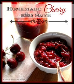 homemade cherry bbq sauce in a bowl with cherries