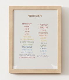 a wooden frame holding a print with the names of different types of words in it