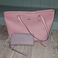 Coach Handbag Pink With Purple Wallet Set! Wallet Is In Excellent Condition! Handbag Exterior Great, Inside Lining Is Showing Some Light Wear As Shown In Pictures. Pink Coach Wallet, Purple Coach Bag For Daily Use, Coach Pink Wallets For Everyday Use, Coach Pink Wallet With Removable Pouch, Coach Pink Bags With Silver-tone Hardware, Coach Handbags, Coach Purses, Light Purple, Cute Pink