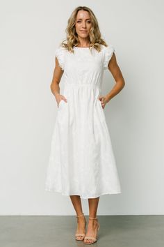 Katya Ruffle Maxi Dress | Amber | Baltic Born White Midi Dress With Ruffle Sleeves, White Ruffle Sleeve Maxi Dress For Spring, White Flowy Midi Dress With Ruffled Straps, Chic White Midi Ruffle Dress, White Ruffle Dress With Flowy Ruffled Straps, White Flowy Ruffle Dress With Ruffled Straps, White Maxi Dress With Flutter Sleeve And Ruffle Hem, White Flutter Sleeve Midi Dress For Beach, White Flutter Sleeve Maxi Dress For Brunch